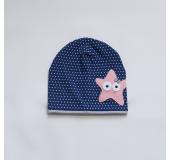 čepice modrá puntík - šedá hvězda